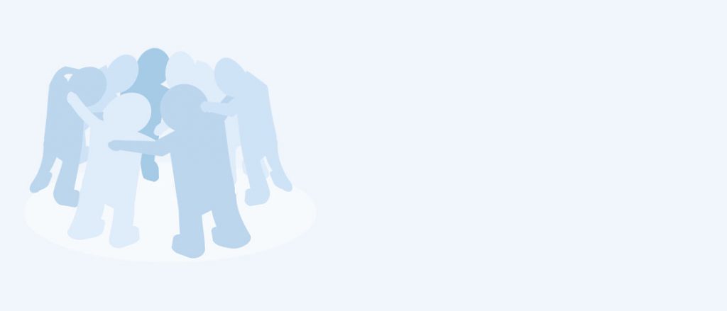 Meet the Team of experts - Graphics, eight people standing in a circle with their heads together